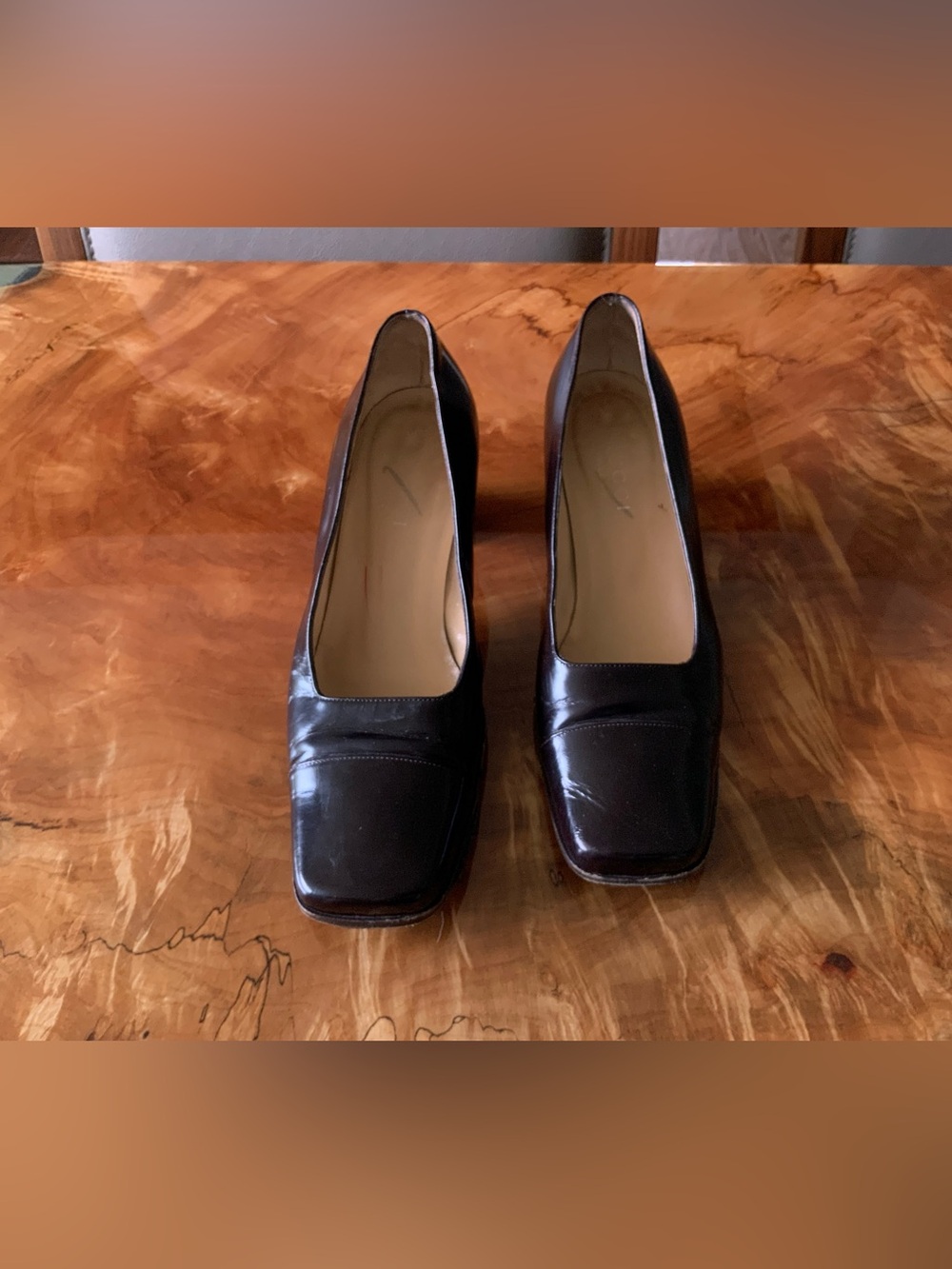 Vintage Gucci Dark Brown Square Toe Block Heel Pumps Size 8